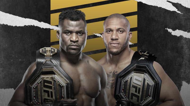 Card com as imagens de Francis Ngannou e Ciryl Gane
