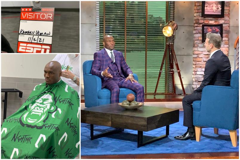 Kamaru Usman appears on This Just In with Max Kellerman on ESPN (Photos by Steve Latrell/Zuffa LLC)