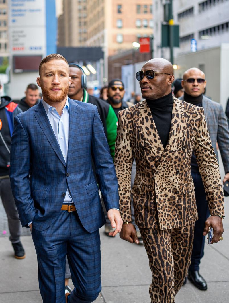 Justin Gaethje and Kamaru Usman arrive to the UFC 268 pre-fight press conference at Madison Square Garden (Photo by Nolan Walker/Zuffa LLC)