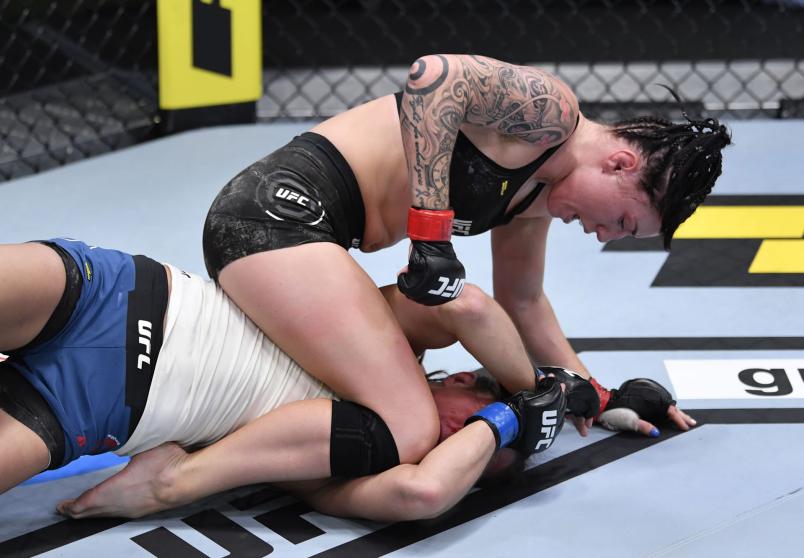 Mallory Martin punches Hannah Cifers in their strawweight fight during the UFC Fight Night event at UFC APEX on August 29, 2020 in Las Vegas, Nevada. (Photo by Jeff Bottari/Zuffa LLC)