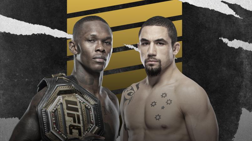 Card com as imagens de Israel Adesanya e Robert Whittaker