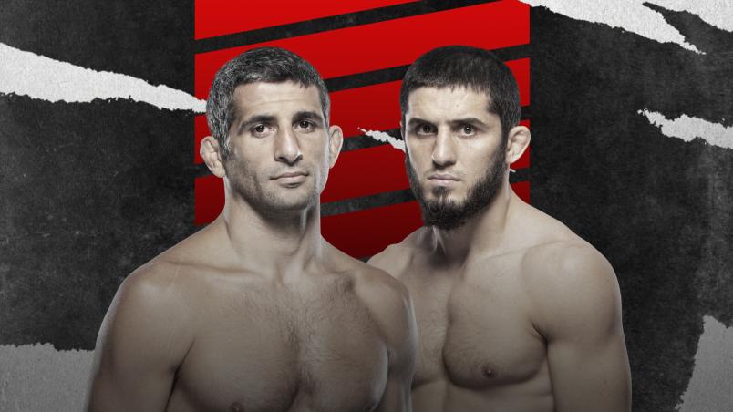 Card com as imagens de Beneil Dariush e Islam Makhachev