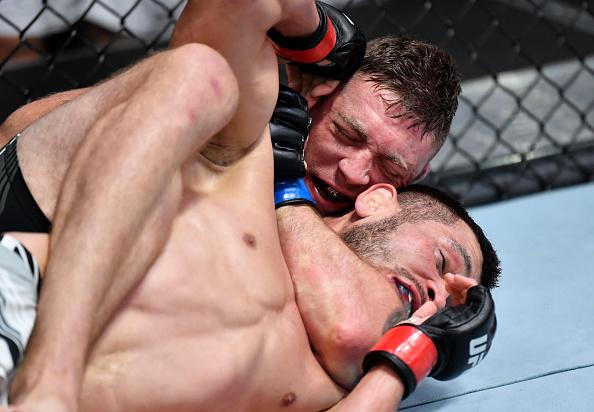 Gerald Meerschaert secures a rear choke submission against Makhmud Muradov of Tajikistan in a middleweight fight during the UFC Fight Night event at UFC APEX on August 28, 2021 in Las Vegas, Nevada. (Photo by Chris Unger/Zuffa LLC)