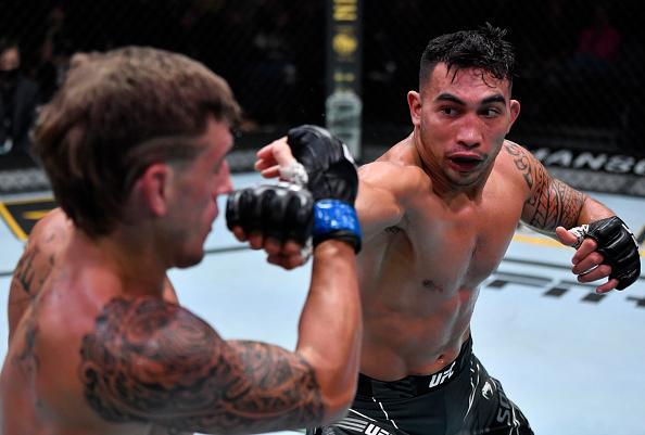 Punahele Soriano punches Brendan Allen in their middleweight fight during the UFC Fight Night event at UFC APEX on July 24, 2021 in Las Vegas, Nevada. (Photo by Jeff Bottari/Zuffa LLC)