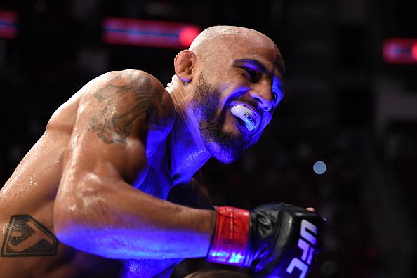 Miles Johns reacts after defeating Anderson dos Santos of Brazil by knock out in their bantamweight bout during the UFC 265 event at Toyota Center on August 07, 2021 in Houston, Texas. (Photo by Josh Hedges/Zuffa LLC)