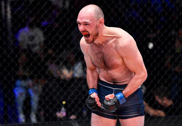 Viacheslav Borshchev reacts after his knockout victory over Chris Duncan in a lightweight fight during Dana White's Contender Series season five, week seven at UFC APEX on October 12, 2021 in Las Vegas, Nevada. (Photo by Chris Unger/Zuffa LLC)