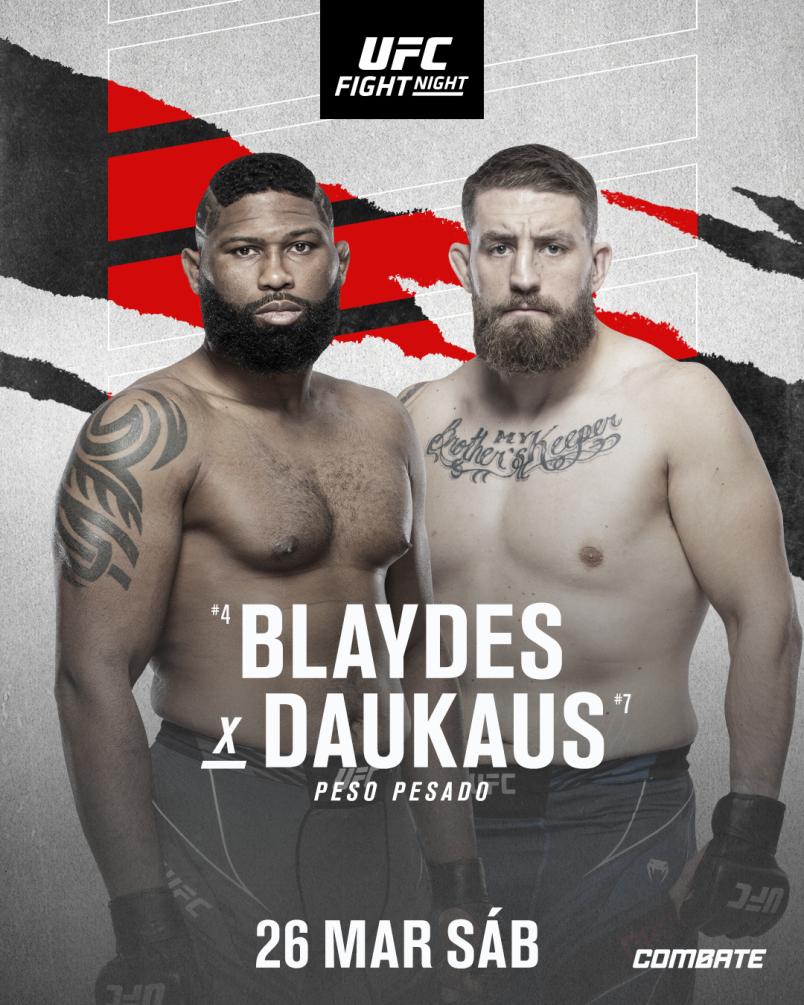 Card de anúncio da luta entre Curtis Blaydes e Chris Daukaus no UFC Columbus