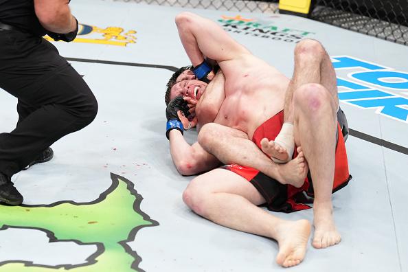 Aliaskhab Khizriev aplica mata-leão e finaliza Denis Tiuliulin no UFC Columbus (Josh Hedges/Zuffa LLC)