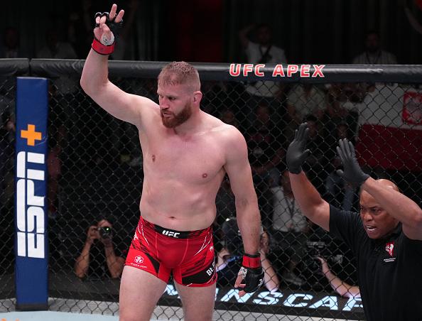 LAS VEGAS, NEVADA - MAY 14: Jan Blachowicz of Poland reacts after his TKO victory over Aleksandar Rakic of Austria in a light heavyweight fight during the UFC Fight Night event at UFC APEX on May 14, 2022 in Las Vegas, Nevada. (Photo by Jeff Bottari/Zuffa LLC)