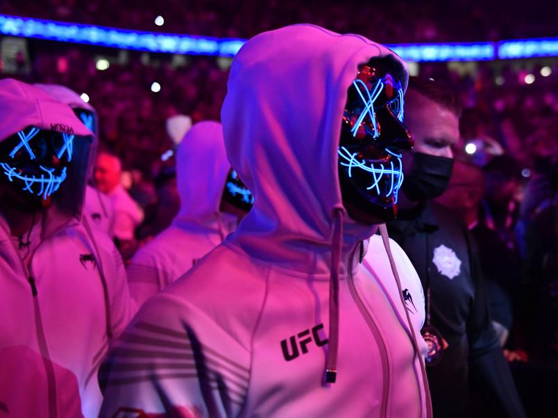 LAS VEGAS, NEVADA - SEPTEMBER 25: Brian Ortega walks to the Octagon in his UFC featherweight championship fight during the UFC 266 event on September 25, 2021 in Las Vegas, Nevada. (Photo by Chris Unger/Zuffa LLC)