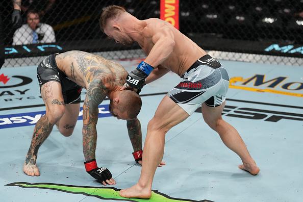 Cody Stamann golpeia Eddie Wineland no UFC Austin. (Foto por Josh Hedges/Zuffa LLC)