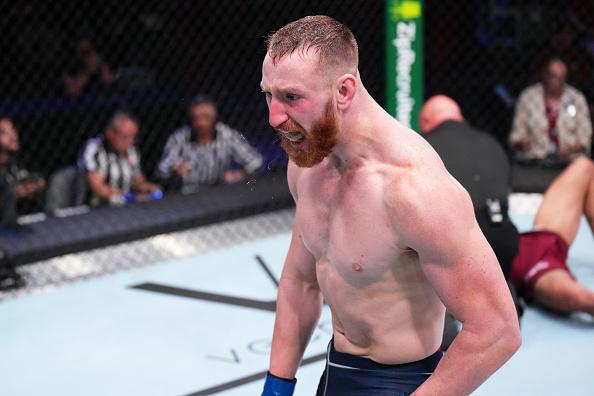 Jose Pyfer comemora sua vitória no Dana White's Contender Series. (Foto por Chris Unger/Zuffa LLC)