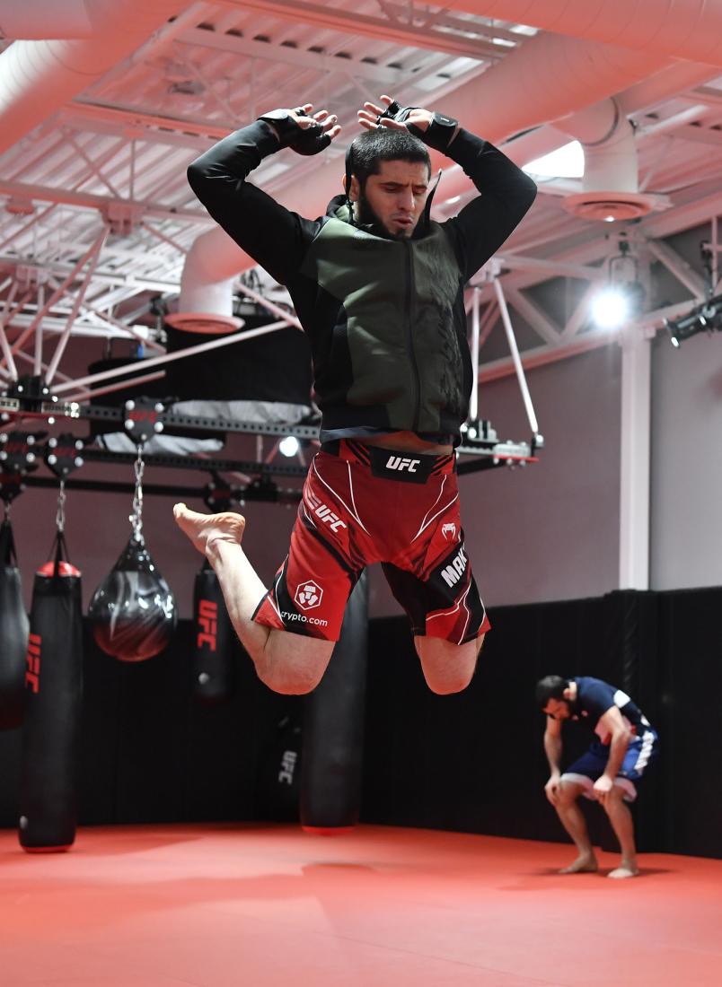 Islam Makhachev of Russia warms up prior to his fight during the UFC Fight Night event at UFC APEX on February 26, 2022 in Las Vegas, Nevada. (Photo by Mike Roach/Zuffa LLC)