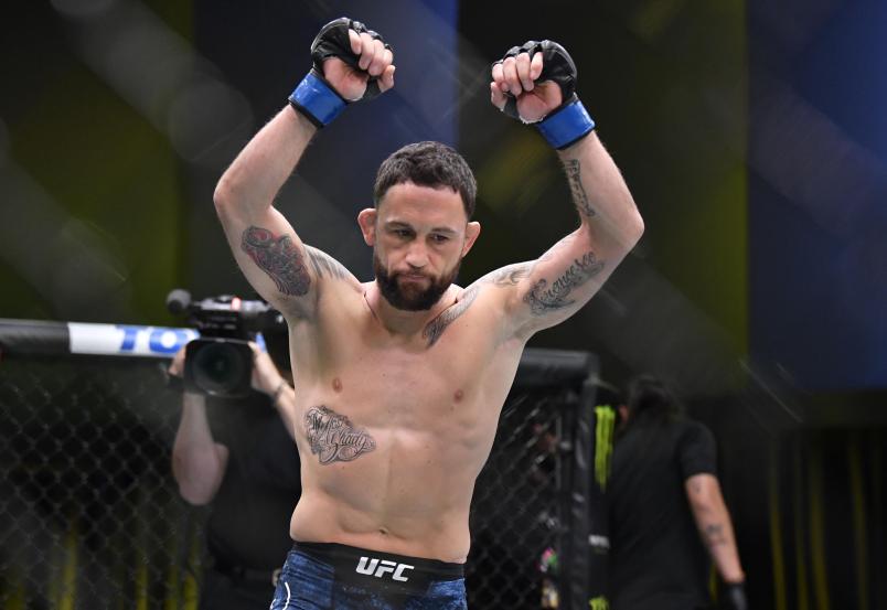 Frankie Edgar prepares to fight Cory Sandhagen in their bantamweight fight during the UFC Fight Night event at UFC APEX