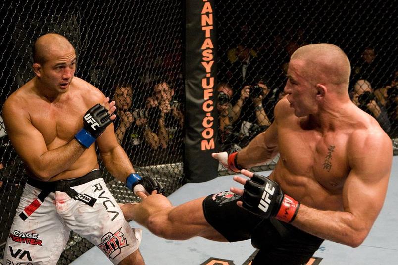 Georges St-Pierre (black shorts) def. BJ Penn (white shorts) - TKO - 5:00 round 4 during UFC 94 at MGM Grand Arena on January 31, 2009 in Las Vegas, Nevada. (Photo by Josh Hedges/Zuffa LLC)