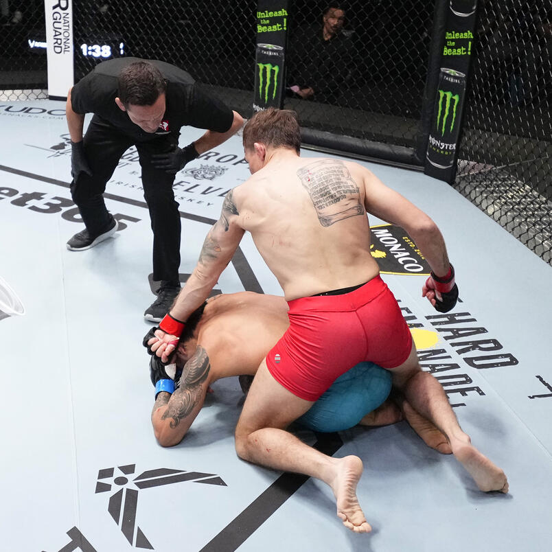 Cody Gibson punches Mando Gutierrez on episode 2 of The Ultimate Fighter Season 31 (Photo by Chris Unger/Zuffa LLC)