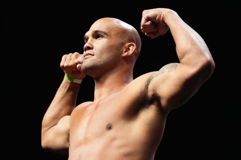 Robbie Lawler poses on the scale during the UFC 276 ceremonial weigh-in at T-Mobile Arena on July 01, 2022 in Las Vegas, Nevada. (Photo by Chris Unger/Zuffa LLC)