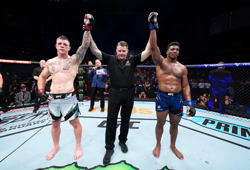 Jimmy Crute of Australia and Alonzo Menifield fight to a draw in a light heavyweight fight during the UFC 284 event at RAC Arena on February 12, 2023 in Perth, Australia. (Photo by Chris Unger/Zuffa LLC)