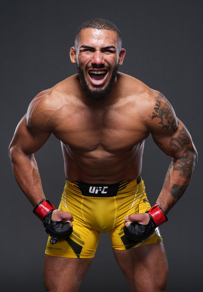 Vitor Petrino of Brazil poses for a portrait after his victory during the UFC Fight Night event at The Theater at Virgin Hotels Las Vegas on March 11, 2023 in Las Vegas, Nevada. (Photo by Mike Roach/Zuffa LLC)