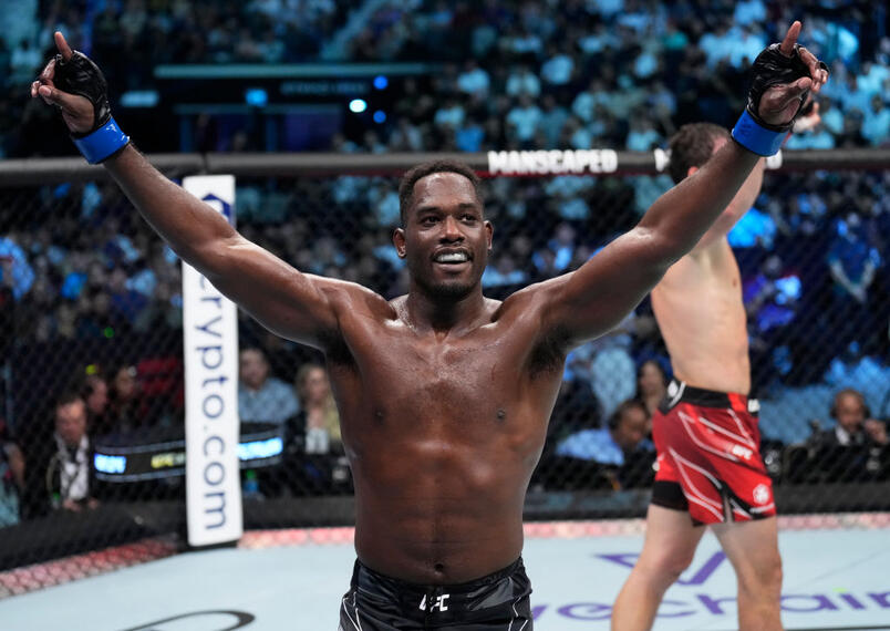 AJ Dobson reacts after the conclusion of his middleweight fight against Armen Petrosyan of Russia during the UFC 280 event at Etihad Arena on October 22, 2022 in Abu Dhabi, United Arab Emirates. (Photo by Chris Unger/Zuffa LLC)
