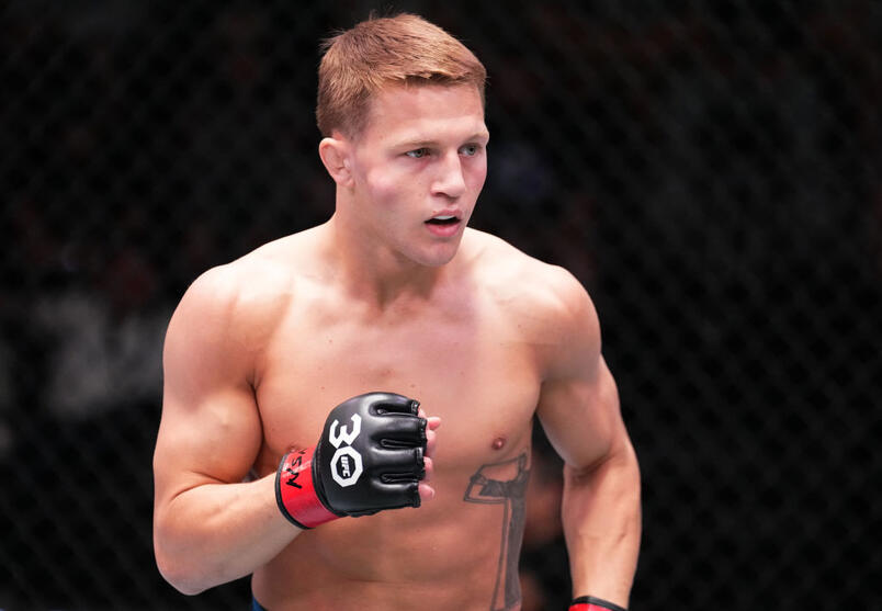 Francis Marshall faces William Gomis of France in a featherweight fight during the UFC Fight Night event at UFC APEX on April 22, 2023 in Las Vegas, Nevada. (Photo by Chris Unger/Zuffa LLC)