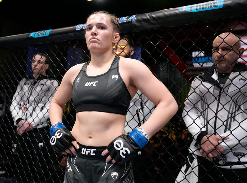 Erin Blanchfield prepares to fight Jessica Andrade of Brazil in a flyweight fight during the UFC Fight Night event at UFC APEX on February 18, 2023 in Las Vegas, Nevada. (Photo by Jeff Bottari/Zuffa LLC)