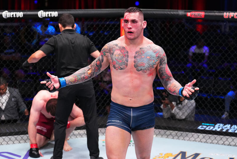 Rodolfo Bellato of Brazil reacts after his TKO victory against Murtaza Talha of Russia in a light heavyweight fight during Dana White's Contender Series season seven, week nine at UFC APEX on October 03, 2023 in Las Vegas, Nevada. (Photo by Chris Unger/Zuffa LLC)