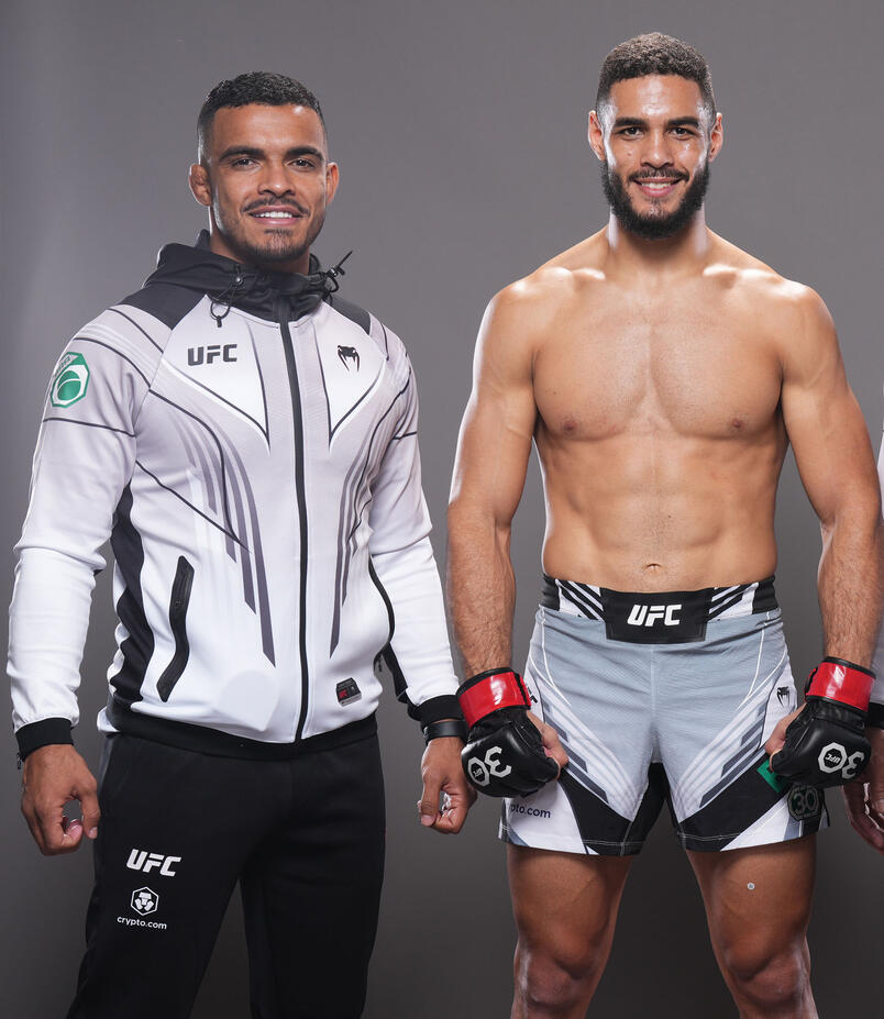 Gabriel Bonfim of Brazil poses for a portrait backstage with his te during the UFC 291 event at Delta Center on July 29, 2023 in Salt Lake City, Utah. (Photo by Mike Roach/Zuffa LLC via Getty Images)