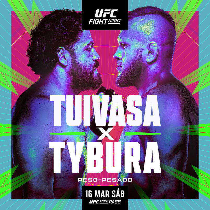 Pôster do UFC Vegas 88, em março de 2024, com Tai Tuivasa e Marcin Tybura (Divulgação)