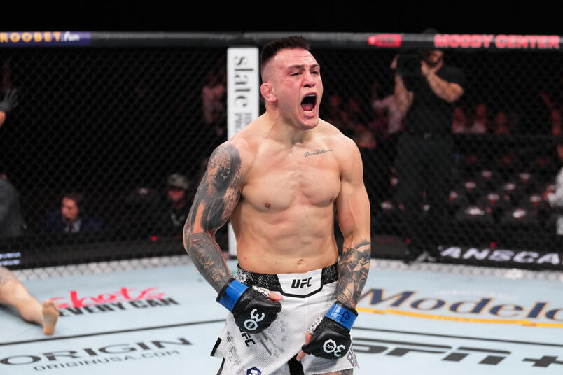Cody Brundage celebrates his victory over Zachary Reese in a middleweight fight during the UFC Fight Night event at Moody Center on December 02, 2023 in Austin, Texas. (Photo by Josh Hedges/Zuffa LLC)