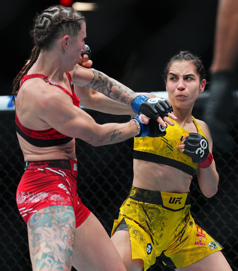Veronica Hardy of Venezuela punches Jamey-Lyn Horth of Canada during the UFC Fight Night event at Moody Center on December 02, 2023 in Austin, Texas. (Photo by Cooper Neill/Zuffa LLC via Getty Images)