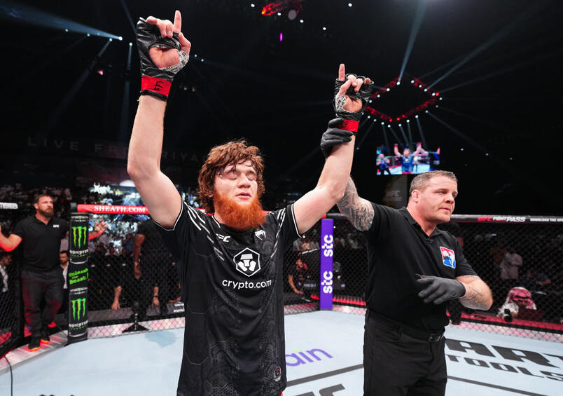 Shara Magomedov of Russia reacts after his victory against Antonio Trocoli of Brazil in a middleweight fight during the UFC Fight Night event at Kingdom Arena on June 22, 2024 in Riyadh, Saudi Arabia. (Photo by Chris Unger/Zuffa LLC)