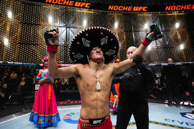 Raul Rosas Jr. reacts to the judges decision in a bantamweight fight during the UFC 306 at Riyadh Season Noche UFC event at Sphere on September 14, 2024 in Las Vegas, Nevada. (Photo by Jeff Bottari/Zuffa LLC)