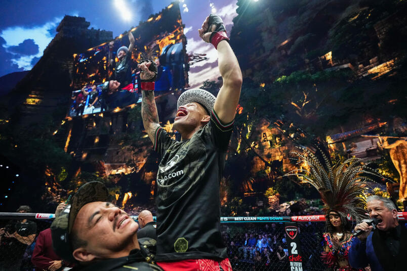 Ronaldo Rodriguez of Mexico reacts to his win in a flyweight fight during the UFC 306 at Riyadh Season Noche UFC event at Sphere on September 14, 2024 in Las Vegas, Nevada. (Photo by Jeff Bottari/Zuffa LLC)