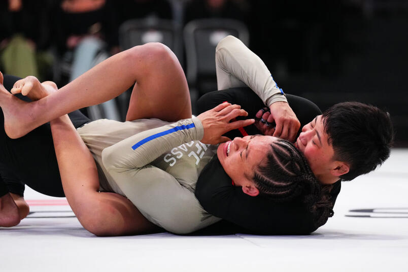 Alex Enriquez secures a rear choke submission against Julia Alves during the UFC Fight Pass Invitational at UFC APEX on March 06, 2025 in Las Vegas, Nevada. (Photo by Chris Unger/Zuffa LLC)