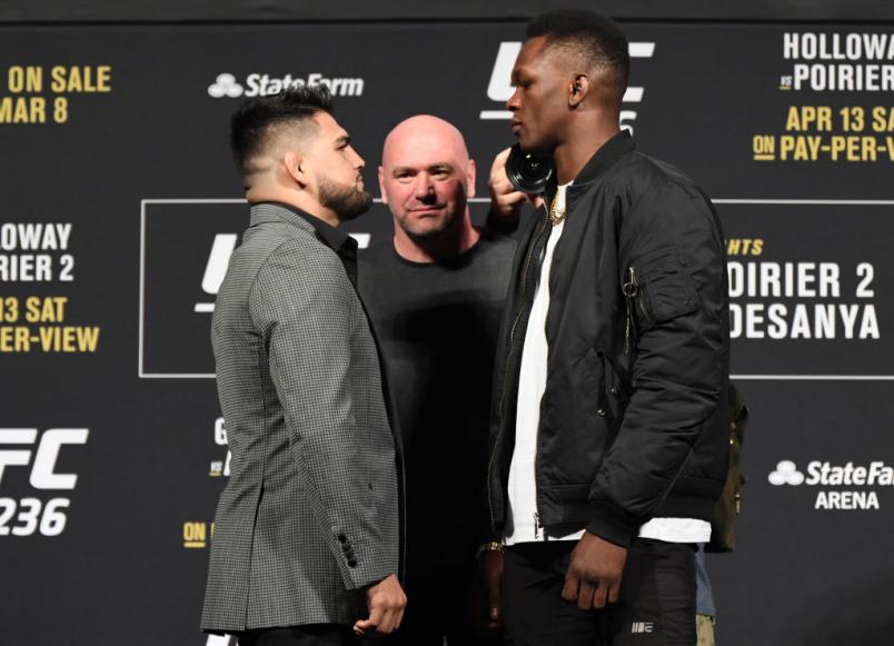 Opponents Kelvin Gastelum and Israel Adesanya face off during the UFC 236 Press Conference