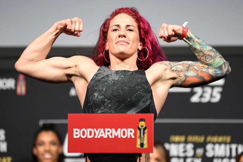Gina Mazany poses on the scale during the UFC 235 weigh-in at T-Mobile Arena on March 01, 2019 in Las Vegas, Nevada. (Photo by Jeff Bottari/Zuffa LLC/Zuffa LLC via Getty Images).jpg