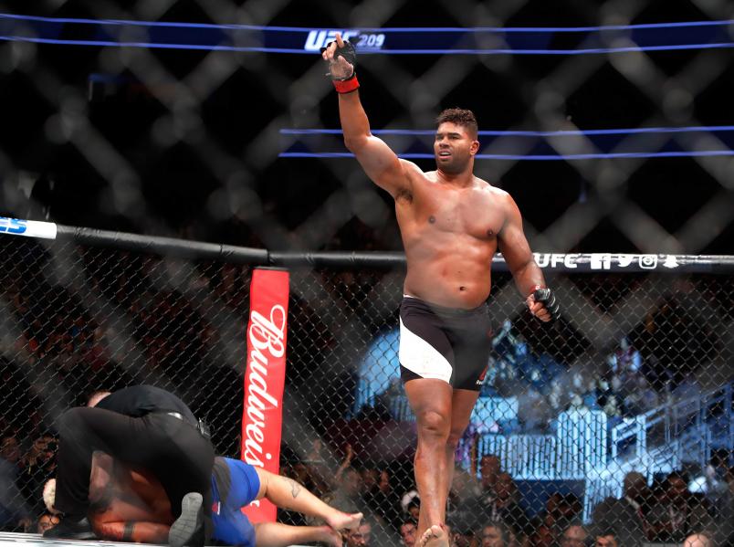 Alistair Overeem (C) of the Netherlands celebrates after his third-round knockout of Mark Hunt of Australia in a heavyweight bout during UFC 209 at T-Mobile Arena on March 4, 2017 in Las Vegas, Nevada. (Photo by Steve Marcus/Getty Images)