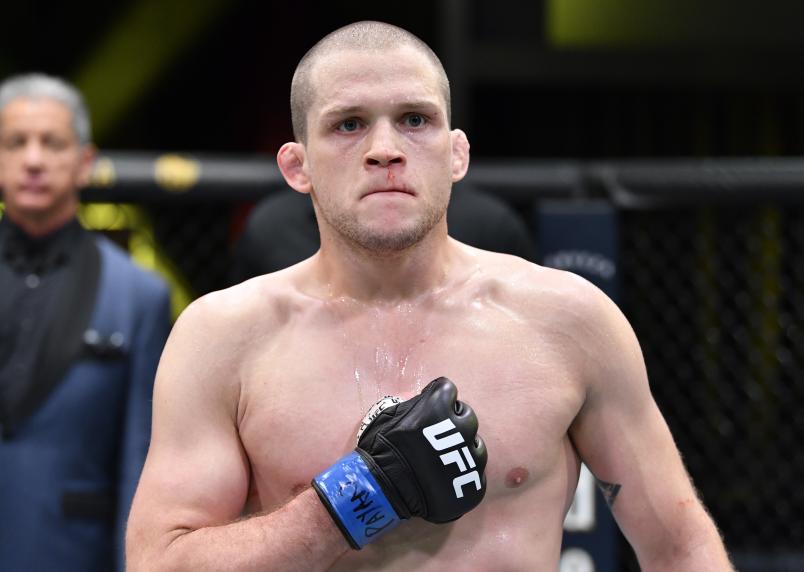 LAS VEGAS, NEVADA - MAY 08: Alex Morono reacts after his TKO victory over Donald 'Cowboy' Cerrone in a welterweight fight during the UFC Fight Night event at UFC APEX
