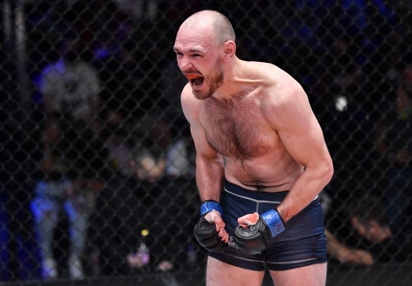 Viacheslav Borshchev reacts after his knockout victory over Chris Duncan in a lightweight fight during Dana White's Contender Series season five, week seven at UFC APEX on October 12, 2021 in Las Vegas, Nevada. (Photo by Chris Unger/Zuffa LLC)