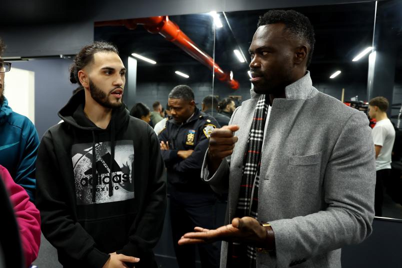 UFC Middleweight fighter Uriah Hall visits NYC Cops and Kids Boxing Gym on November 03, 2021 in Brooklyn, New York. (Photo by Mike Stobe/Zuffa LLC)