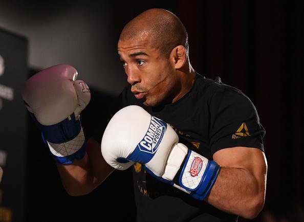 DETROIT, MI - NOVEMBER 29: Jose Aldo of Brazil holds an open training session for fans and media at the Fillmore on November 29, 2017 in Detroit, Michigan. (Photo by Josh Hedges/Zuffa LLC via Getty Images)