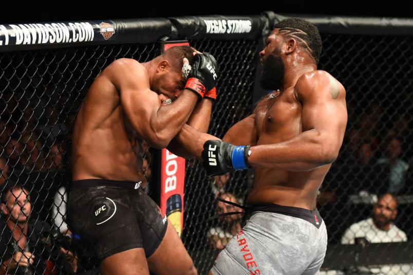 CHICAGO, ILLINOIS - JUNE 09: (R-L) Curtis Blaydes punches Alistair Overeem in their heavyweight fight during the UFC 225 event at the United Center on June 9, 2018 in Chicago, Illinois. (Photo by Josh Hedges/Zuffa LLC/Zuffa LLC via Getty Images)