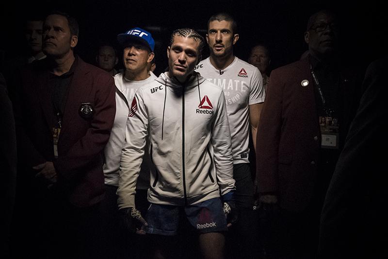 Brian Ortega waiting to walk out at UFC 222 in Las Vegas.