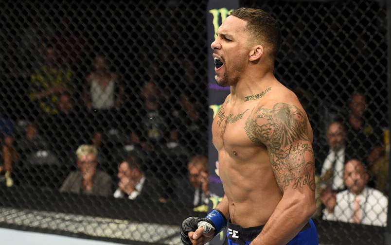UNIONDALE, NY - JULY 22: Eryk Anders celebrates after defeating Rafael Natal of Brazil in their middleweight bout during the UFC Fight Night event inside the Nassau Veterans Memorial Coliseum on July 22, 2017 in Uniondale, New York. (Photo by Josh Hedges