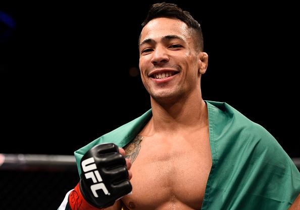 LAS VEGAS, NV - JULY 08: Joaquim Silva of Brazil celebrates after his TKO victory over Andrew Holbrook in their lightweight bout during The Ultimate Fighter Finale event at MGM Grand Garden Arena on July 8, 2016 in Las Vegas, Nevada. (Photo by Jeff Bott