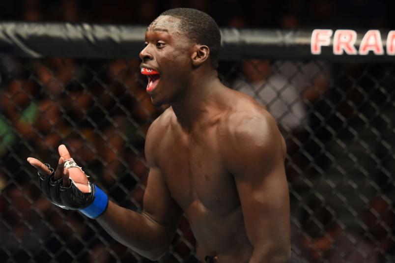 AUSTIN, TX - FEBRUARY 18: Curtis Millender reacts after defeating Thiago Alves of Brazil in their welterweight bout during the UFC Fight Night event at Frank Erwin Center on February 18, 2018 in Austin, Texas. Millender won by KO. (Photo by Josh Hedges/