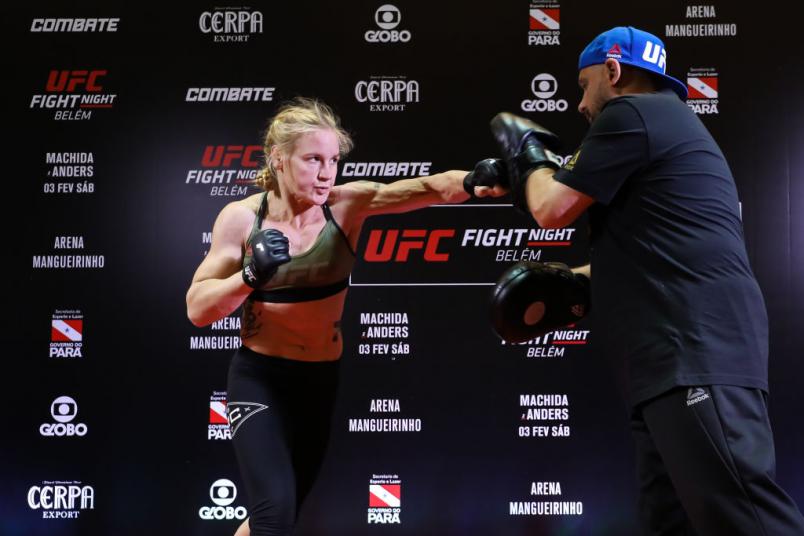 BELEM, BRAZIL - JANUARY 31: UFC flyweight contender Valentina Shevchenko of Kyrgyzstan holds an open training session at Boulevard Belem Mall on January 31, 2018 in Belem, Brazil. (Photo by Bruna Prado/Zuffa LLC/Zuffa LLC via Getty Images)