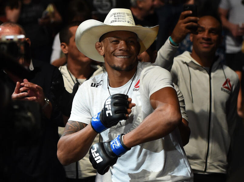 GLENDALE, AZ - APRIL 14: Alex Oliveira of Brazil prepares to enter the Octagon before facing Carlos Condit in their welterweight fight during the UFC Fight Night event at the Gila Rivera Arena on April 14, 2018 in Glendale, Arizona. (Photo by Josh Hedges