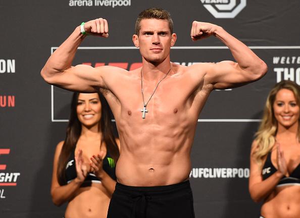 LIVERPOOL, ENGLAND - MAY 26:  Stephen Thompson poses on the scale during the UFC Weigh-in at ECHO Arena on May 26, 2018 in Liverpool, England. (Photo by Josh Hedges/Zuffa LLC/Zuffa LLC via Getty Images)